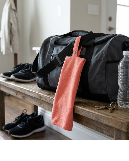 Glea Compact Running Towel Coral 10 x 30 in Snap Loop