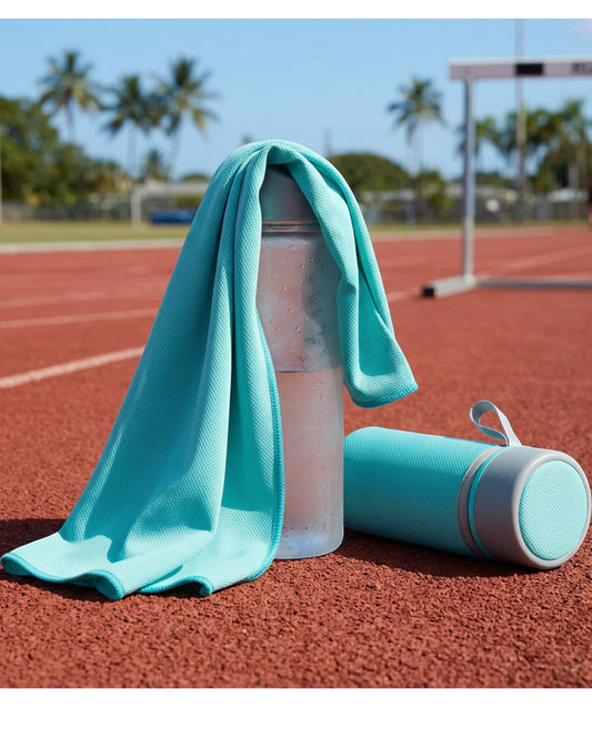 Glea Cooling Sports Towel Aqua 12 x 40 in with Case
