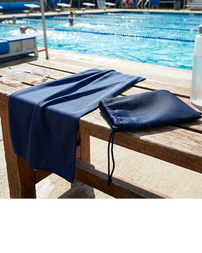 Glea Swim Fitness Towel Navy 20 x 40 in Drawstring Pouch
