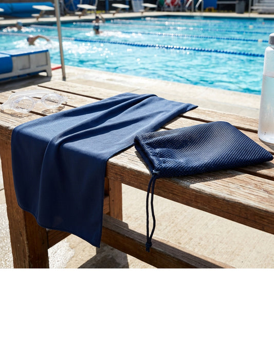 Glea Swim Fitness Towel Navy 20 x 40 in Drawstring Pouch